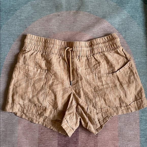 Athleta Cabo Linen Textured Casual Tan Drawstring 4" Shorts - Picture 5 of 9